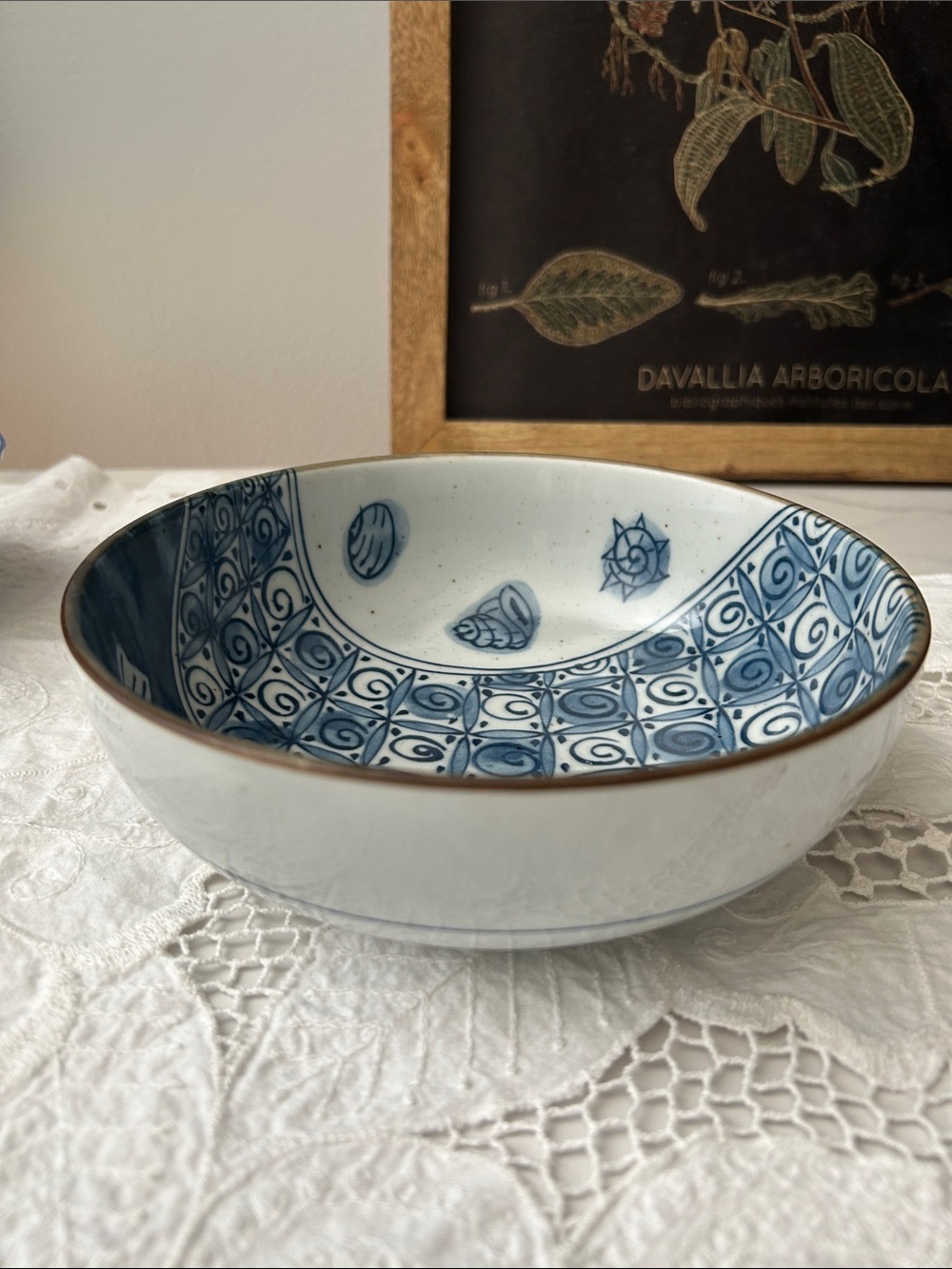 Hand-Painted Blue and White Ceramic Serving Bowl - Home Art